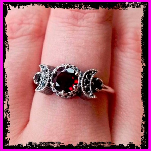New Red Ruby Sterling Silver Eternity Goddess Moon Phase  Wiccan Ring - Picture 12 of 12